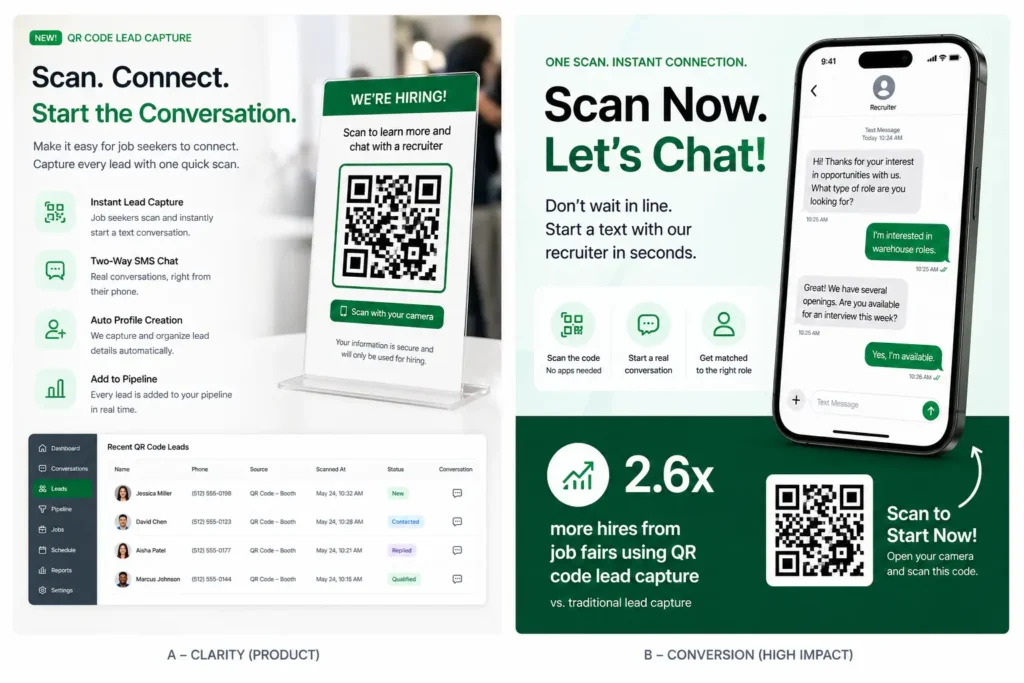 Text recruiting at job fairs with QR Codes and Text To Apply
