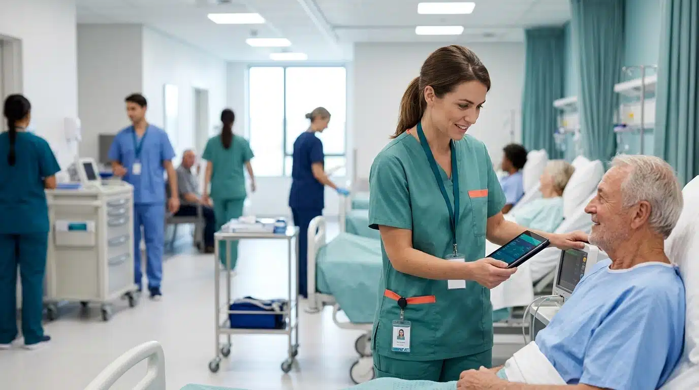 Healthcare nurse representing text recruiting