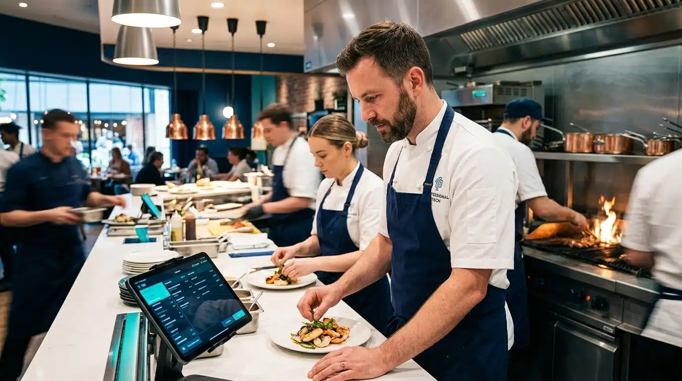 Restaurant workers representing text recruiting in restaurants